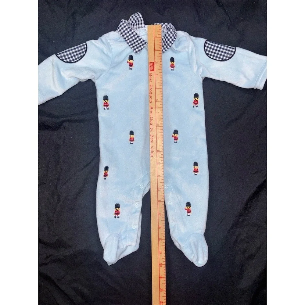 Baby Starters Footed Sleeper Unisex 0-3 M Light Blue Guardsmen Collar soldier